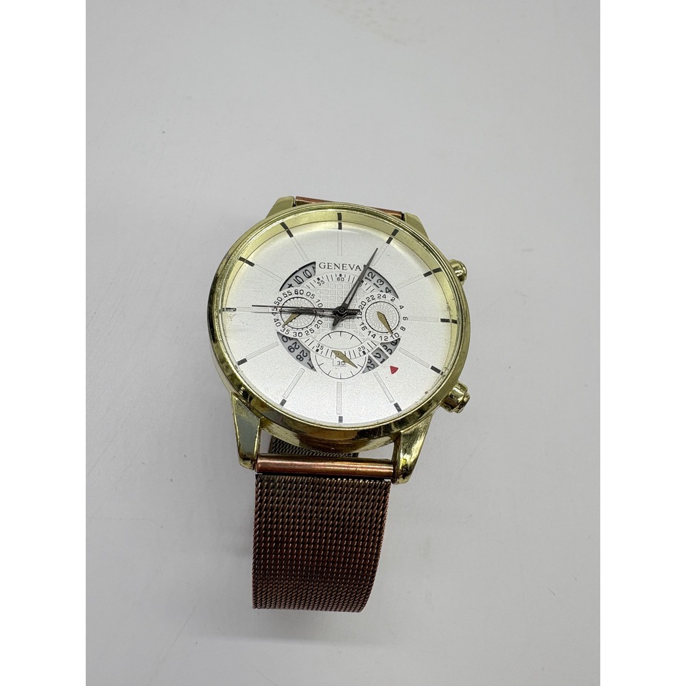 Geneva Gold‎ Tone Mesh Band Round Face Dress Watch Large Face Mens